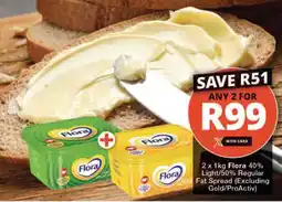 Checkers 2 x 1kg Flora 40% Light/50% Regular Fat Spread (Excluding Gold/ProActiv) offer