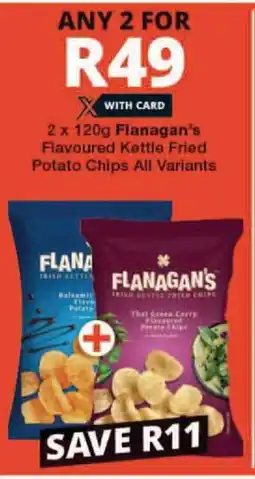 Checkers 2 x 120g Flanagan's Flavoured Kettle Fried Potato Chips All Variants offer