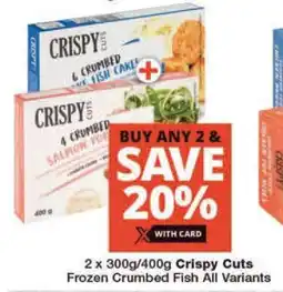 Checkers 2 x 300g/400g Crispy Cuts Frozen Crumbed Fish All Variants offer
