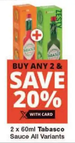 Checkers 2 x 60ml Tabasco Sauce All Variants offer