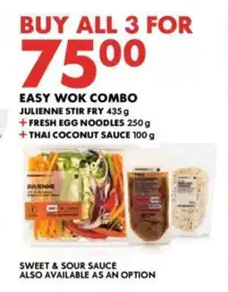 Woolworths EASY WOK COMBO JULIENNE STIR FRY 435 g + FRESH EGG NOODLES 250 g + THAI COCONUT SAUCE 100 g offer
