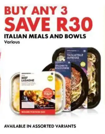 Woolworths ITALIAN MEALS AND BOWLS offer