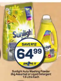 Pick n Pay Sunlight Auto Washing Powder 2kg Assorted or Liquid Detergent 1.5 Litre Each offer