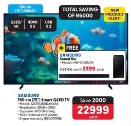 Makro SAMSUNG 190 cm (75") Smart QLED TV + FREE Sound Bar offer