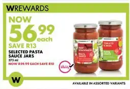 Woolworths SELECTED PASTA SAUCE JARS offer