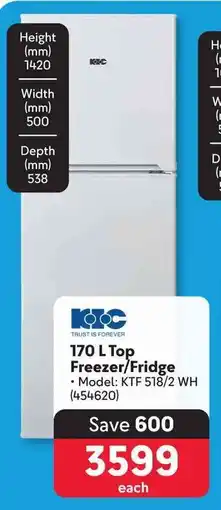 Makro KIC 170 L Top Freezer/Fridge offer