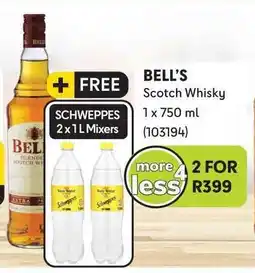Makro BELL'S Scotch Whisky + FREE SCHWEPPES 2x1L Mixers offer