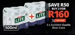 Checkers 2 x 6x500ml Castle Beer Cans offer