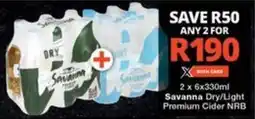 Checkers 2 x 6x330ml Savanna Dry/Light Premium Cider NRB offer