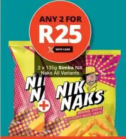Checkers 2 x 135g Simba Nik Naks All Variants offer