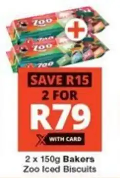 Checkers 2 x 150g Bakers Zoo Iced Biscuits offer