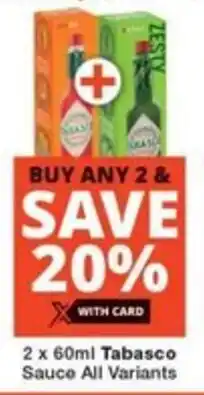 Checkers 2 x 60ml Tabasco Sauce All Variants offer