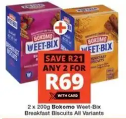 Checkers 2x 200g Bokomo Weet-Bix Breakfast Biscuits All Variants offer