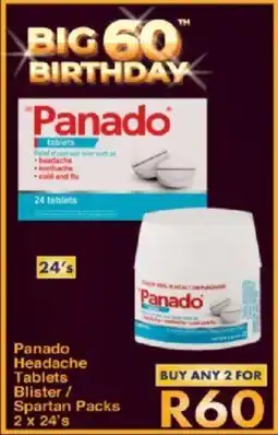 President Hyper Panado Headache Tablets Blister/ Spartan Packs 2 x 24's offer