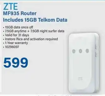 Incredible Connection ZTE MF935 Router Includes 15GB Telkom Data offer