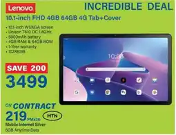 Incredible Connection Lenovo 10.1-inch FHD 4GB 64GB 4G Tab+Cover offer