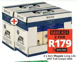 Checkers Hyper 2 x 6x1L Royale Long Life UHT Full Cream Milk offer