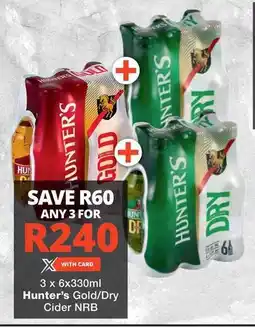 Checkers Hyper 3 x 6x330ml Hunter's Gold/Dry Cider NRB offer
