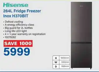 Incredible Connection Hisense 264L Fridge Freezer Inox H370BIT offer
