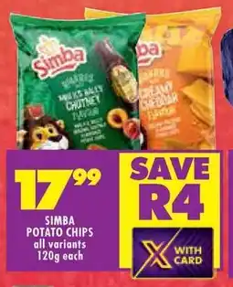 Shoprite SIMBA POTATO CHIPS all variants 120g each offer