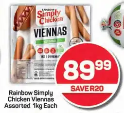 Pick n Pay Rainbow Simply Chicken Viennas Assorted 1kg Each offer