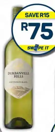 Durbanville Hills Sauvignon Blanc, Chardonnay, Cabernet Sauvignon, Pinotage, Merlot, Shiraz, Dry Merlot Rosé or Chenin Blanc