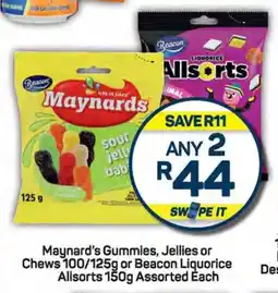 Pick n Pay Maynard's Gummies, Jellies or Chews 100/125g or Beacon Liquorice Allsorts 150g Assorted Each offer