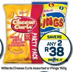 Pick n Pay Willards Cheese Curls Assorted or Flings 150g offer