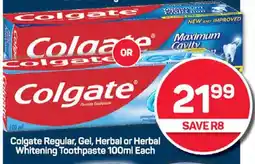 Pick n Pay Colgate Regular, Gel, Herbal or Herbal Whitening Toothpaste 100ml Each offer