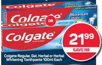 Pick n Pay Colgate Regular, Gel, Herbal or Herbal Whitening Toothpaste 100ml Each offer