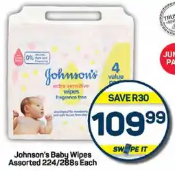 Pick n Pay Johnson's Baby Wipes Assorted 224/288s Each offer