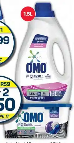 Pick n Pay Omo Auto Liquid Detergent 1.5 Litre or Auto Capsules 16s offer