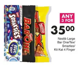 Save Nestlé Large Bar One/Tex/ Smarties/ Kit Kat 4 Finger offer