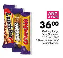 Save Cadbury Large Bars: Crunchie, P.S./Lunch Bar/ 5 Star/ Chunky Bars/ Caramello Bars offer