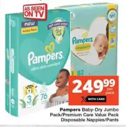 Checkers Pampers Baby-Dry Jumbo Pack/Premium Care Value Pack Disposable Nappies/Pants offer