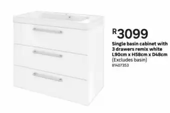 Leroy Merlin Single basin cabnet with 3 drawers remix white l90cm x h58cm x d48cm offer