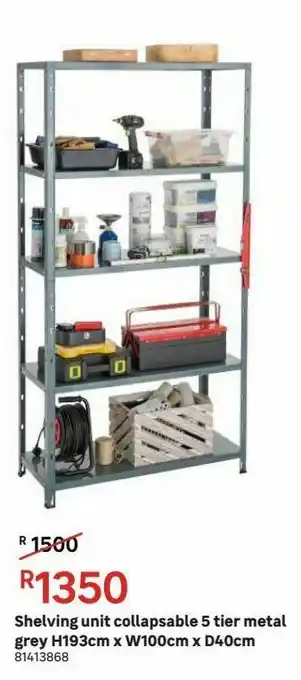 Leroy Merlin Shelving unit collapsable 5 tier metal grey h193cm x w100cm x d40cm offer