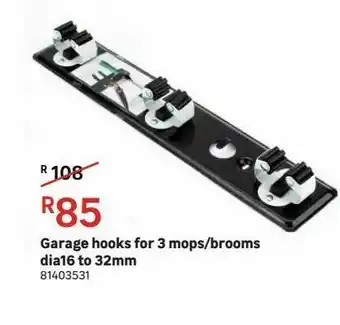 Garage hooks for 3 mops/brooms dia16 to 32mm