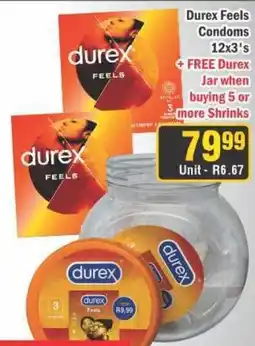 Durex Feels Condoms 12x3's + FREE Durex Jar when buying 5 or more Shrinks