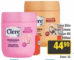 J&E Cash and Carry Clere Duo Body Crème & Tissue Oil 400ml offer