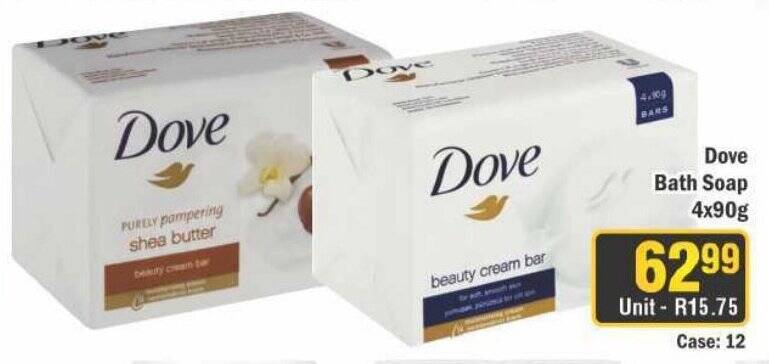 Dove Bath Soap 4x90g offer at J&amp;E Cash and Carry