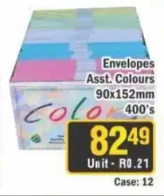 Envelopes Asst. Colours 90x152mm 400's