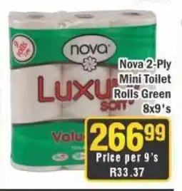 J&E Cash and Carry Nova 2-Ply Mini Toilet Rolls Green 8x9's offer