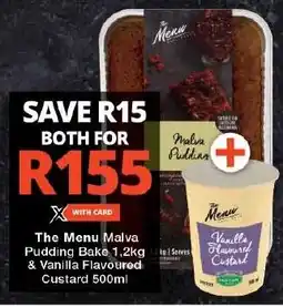Checkers The Menu Malva Pudding Bake 1,2kg & Vanilla Flavoured Custard 500ml offer