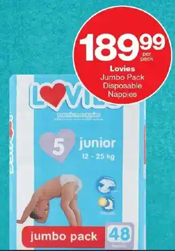 Checkers Lovies Jumbo Pack Disposable Nappies offer