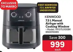 Makro KENWOOD 7.5 L Manual Airfryer with Cooking Window offer