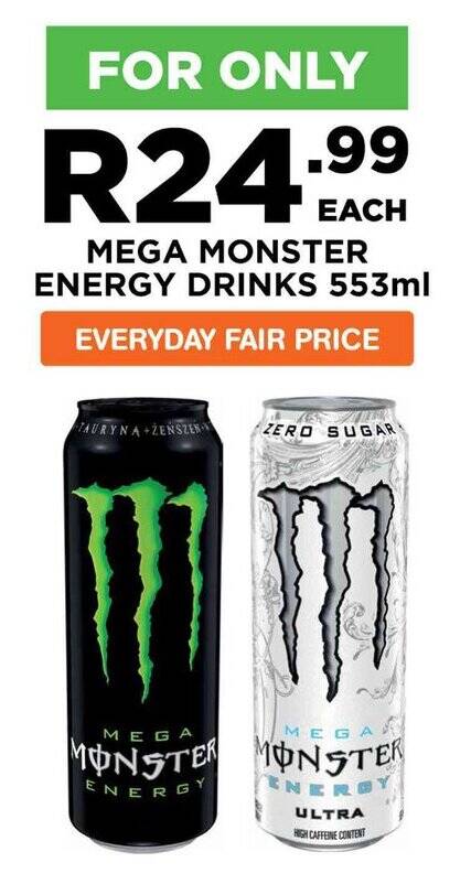 MEGA MONSTER ENERGY DRINKS 553ml offer at Fresh Stop