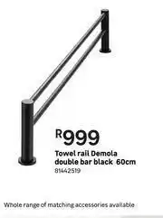 Leroy Merlin Demola Double Bar Black Towel Rail 60cm offer