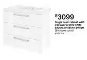 Leroy Merlin Single Basin Cabinet With 3 Drawers Remix (White) L 90cm x H 58cm x D 48cm offer