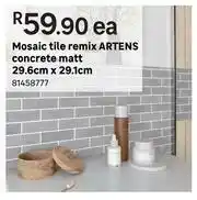 Leroy Merlin Artens Mosaic Tile Remix Concrete Matt 29.6cm x 29.1cm-Each offer